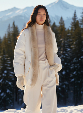 COMMON VALUE「 灵 Nav」皮毛一体拼接羽绒服 高蓬鸭绒派克风外套