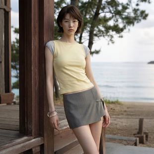 抽绳假两件裙裤 设计直筒半身短裙 VALUE「松夜月」围裹式 COMMON