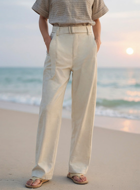 COMMON VALUE「 禀 ⊙」宽松九分直筒香蕉休闲裤 腰带西装裤