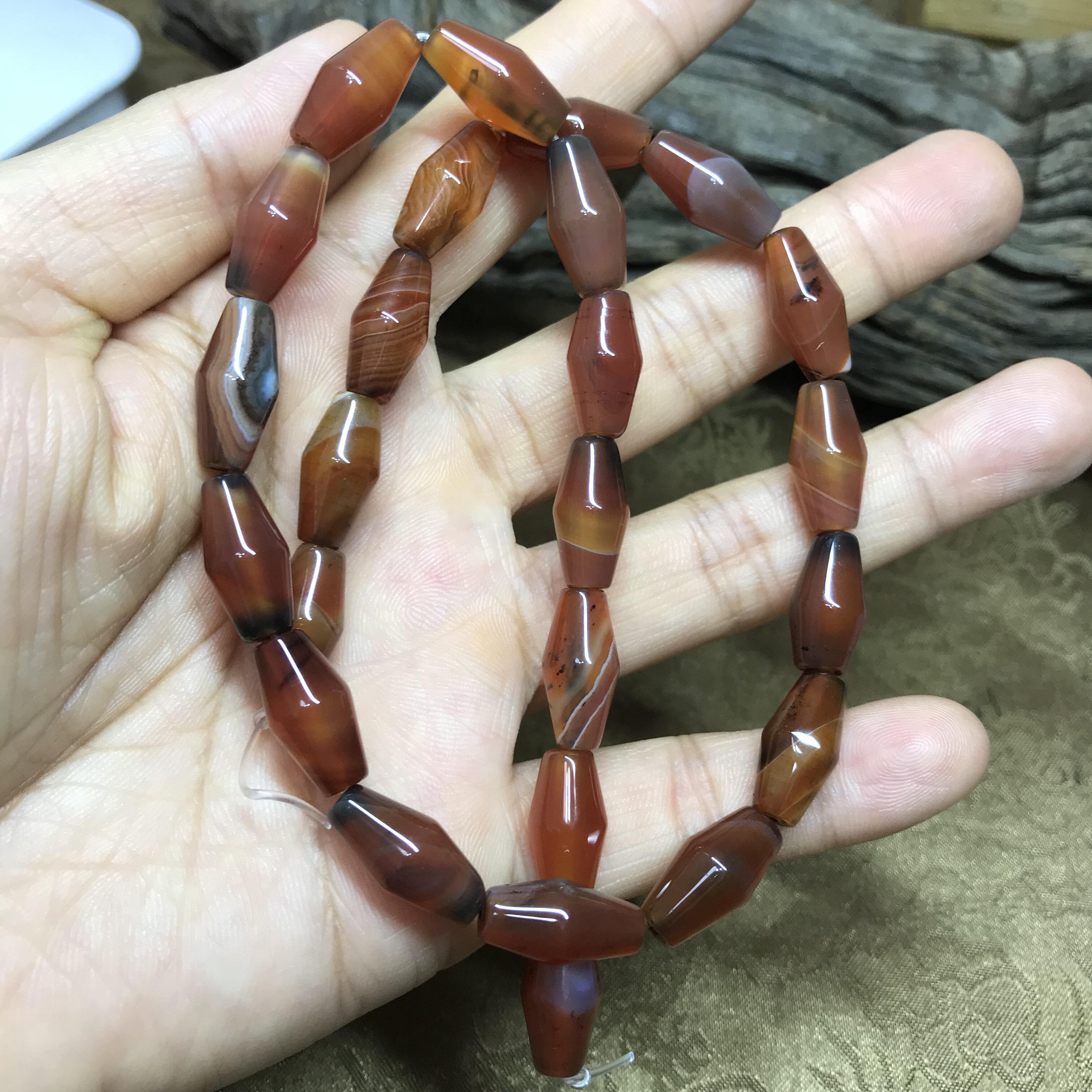 diy散珠配珠 西亚缠丝玛瑙 枣核形珠