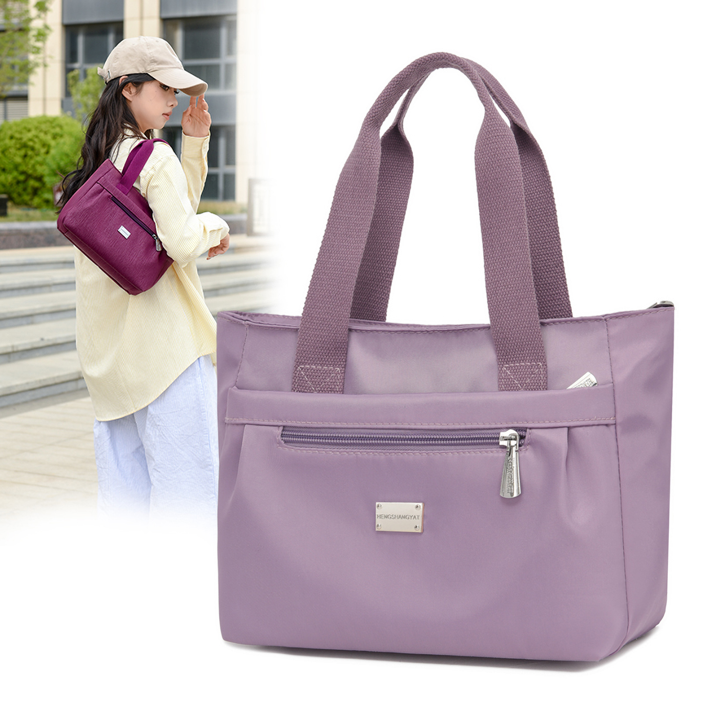 女士多口袋尼龙布单肩包新款时尚百搭通勤包包大容量妈咪手提袋子