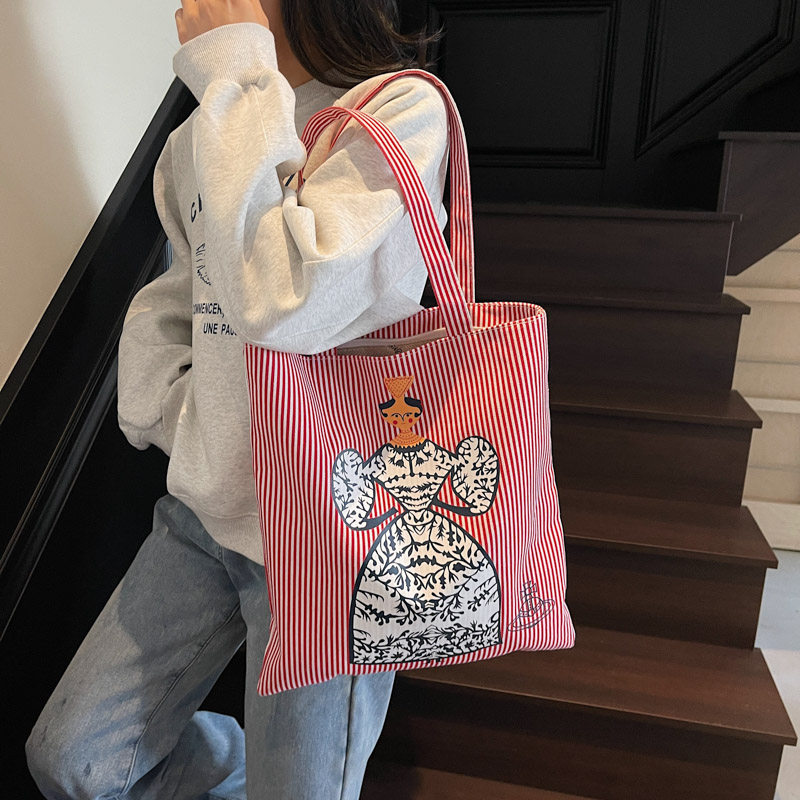 新款时尚百搭托特包包女单肩手提环保帆布包购物袋韩版ins通勤包
