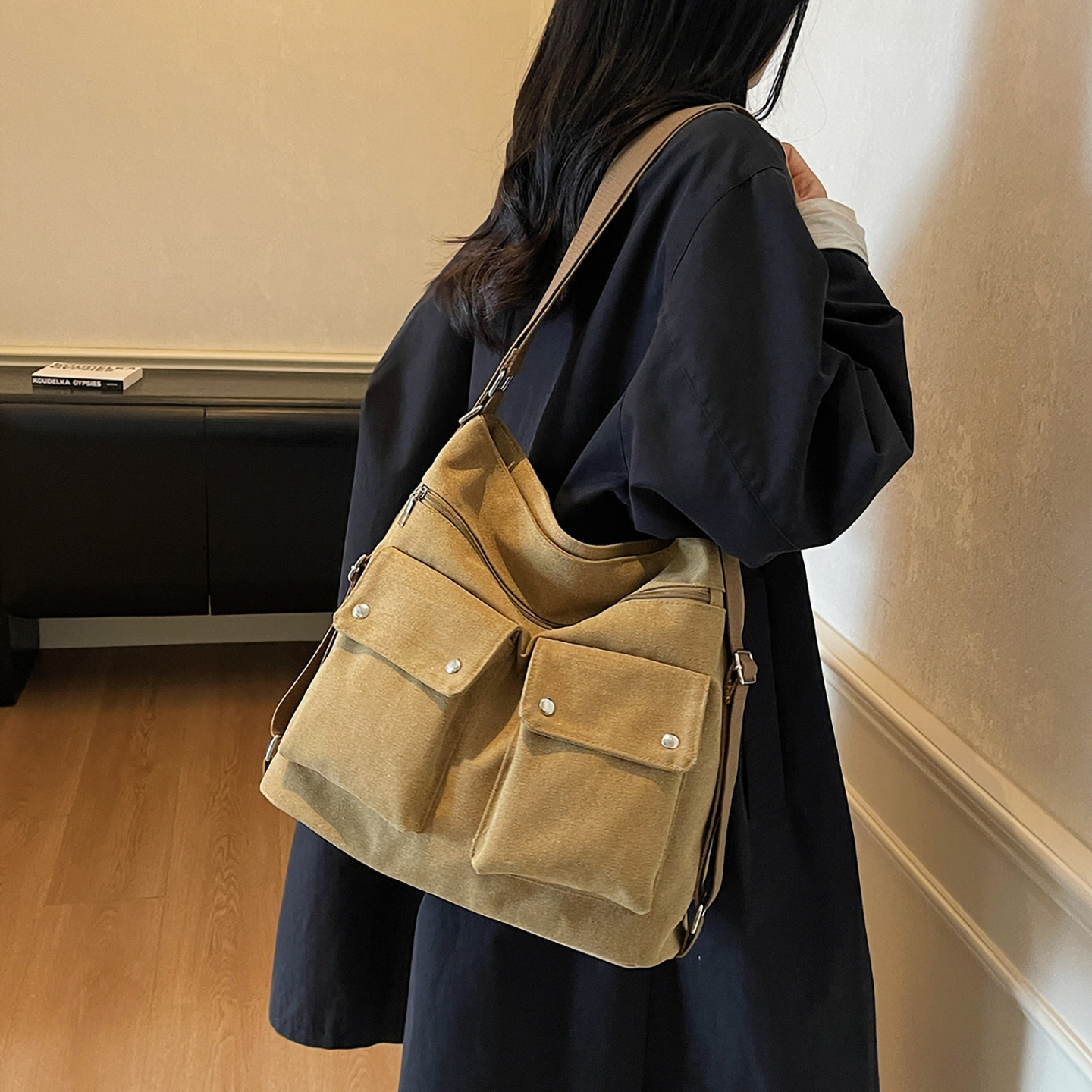 大容量帆布包新款时尚百搭单肩包女款休闲通勤双肩包多口袋斜挎包