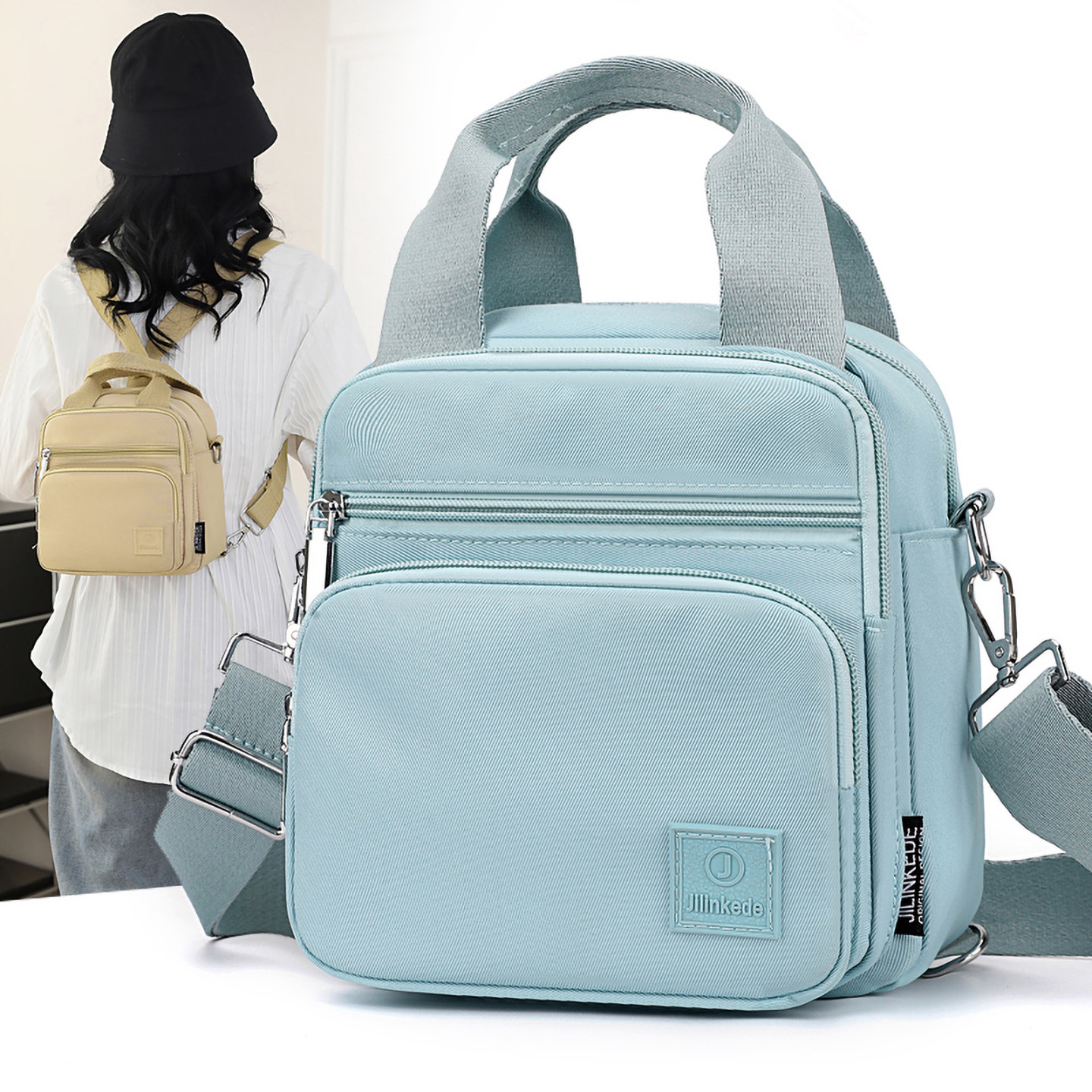 多功能尼龙斜挎包女休闲大容量单肩手提包外出旅行通勤双肩小背包