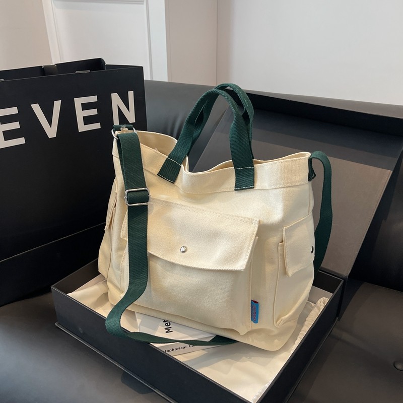 大容量帆布包女款2025新款托特包时尚单肩斜挎包学生上课手提书包