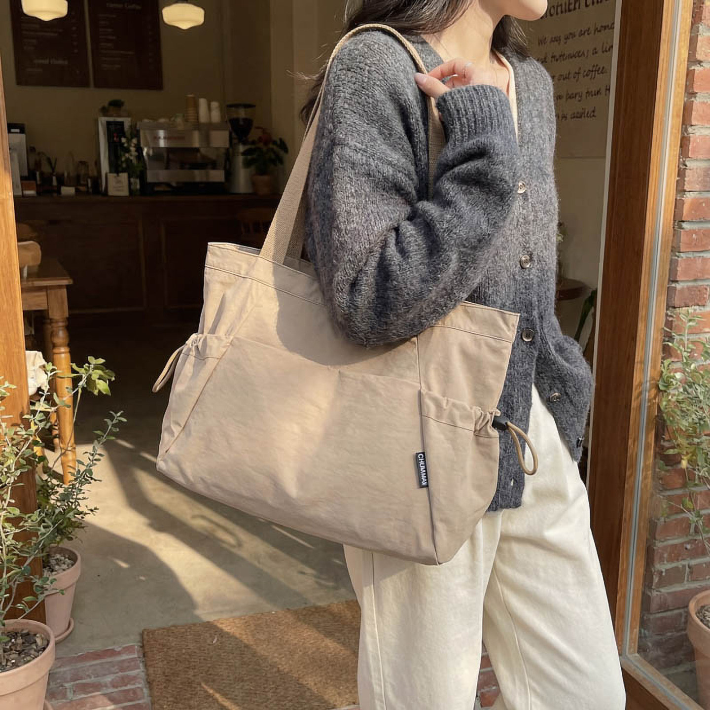 简约休闲单肩包女款大容量托特包百搭通勤手提大包包大学生上课包