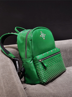 2025MALINSU新款原创双肩包重工铆钉包男女牛皮印花休闲时尚背包