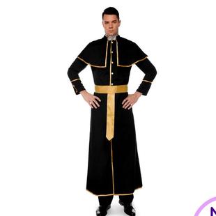 万圣节服装男士巫师天主神父角色扮演教徒牧师cosplay长袍长外套