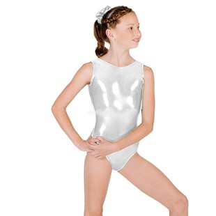 儿童闪亮金属色无袖一体紧身衣Leotards体操芭蕾舞连体衣表演上衣