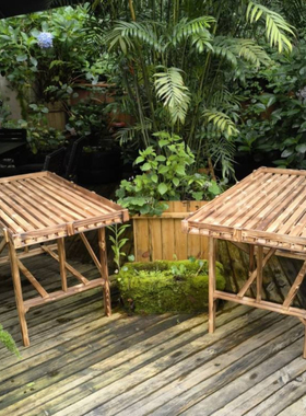 阳台实木1米2花架多功能置物架户外碳化防腐木简约多肉花盆架包邮