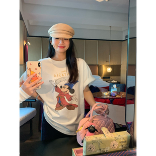 早春设计感宽松上衣小个子 印花T恤女2026新款 落落狷介 白色短袖