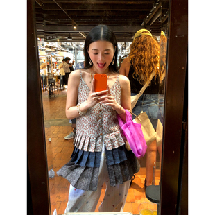 落落狷介背心吊带女夏外穿2026年新款 小众 拼接小个子上衣碎花无袖