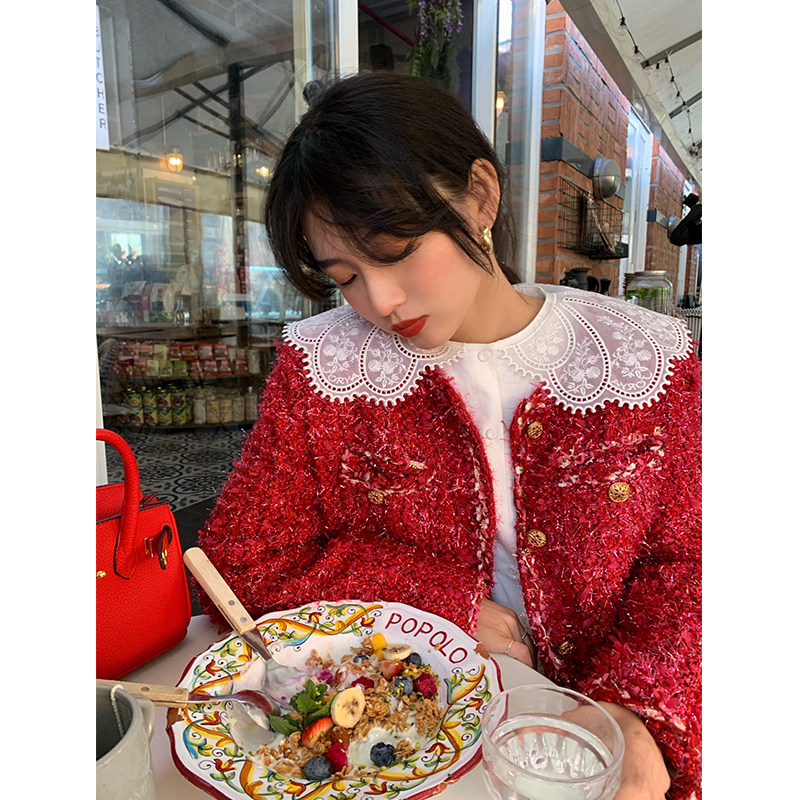 落落狷介 短款小香风外套女红色2025年新款短外套小个子上衣加厚,女装/女士精品,短外套,淘宝优惠券,粉丝福利购,淘宝优惠卷