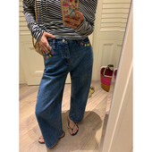 子小个子高腰 设计感刺绣裤 落落狷介牛仔裤 阔腿宽松女2026早春新款