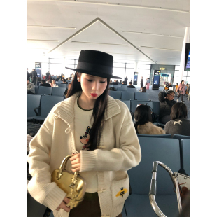 米色刺绣开衫 冬季 毛线衣小个子宽松外套 2025新款 落落狷介毛衣女款