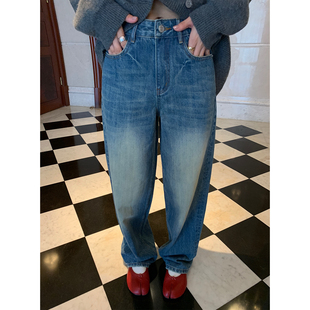 版 设计感小众牛仔裤 型超好看 子2025年新款 高腰磨毛 裤 落落狷介