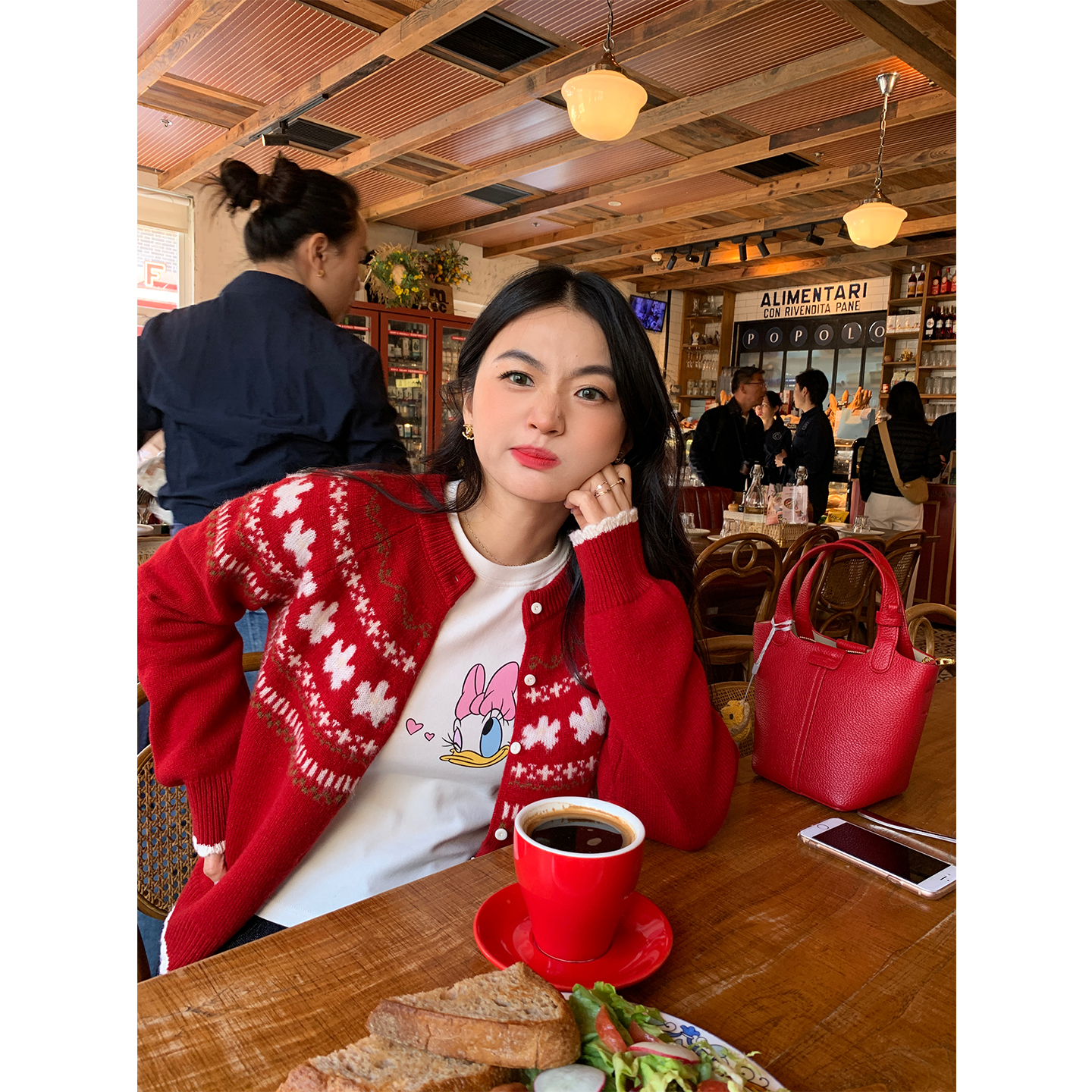 落落狷介红色开衫毛衣女可外穿