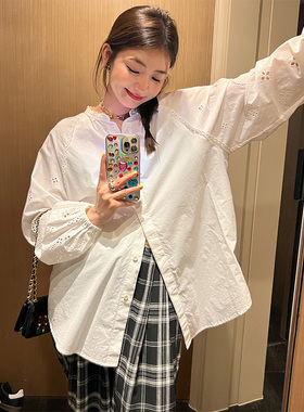落落狷介 白色别致绝美上衣法式女2025年新款小个子宽松上衣长袖