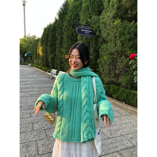 围巾 绿色松弛感毛线衣宽松可外穿 落落狷介 毛衣秋冬女2025新款