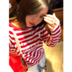 落落狷介红色条纹毛衣女2025年新款 设计感小众上衣刺绣毛线衣宽松