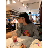 T恤女2025年新款 落落狷介 早秋超好看单穿上衣灰色长袖 印花小个子