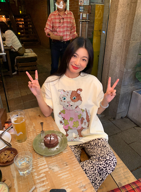 落落狷介 短袖女t恤2025新款夏日ootd穿搭小个子宽松上衣米白色