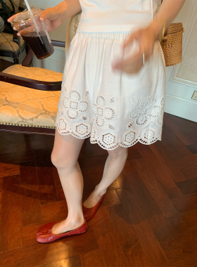 落落狷介 白色裤子女夏薄款2026新款亚麻阔腿短裤小个子刺绣镂空