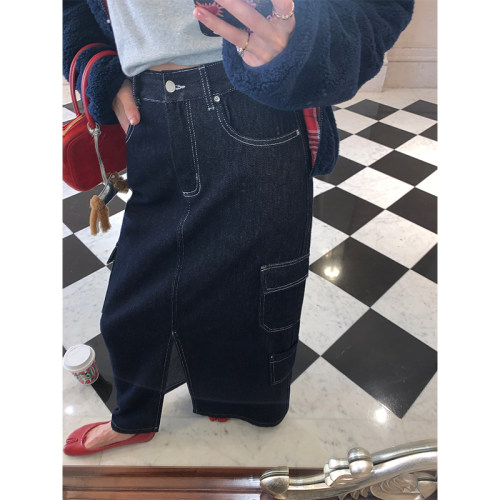 落落狷介中长款牛仔半身裙女