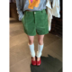 子休闲裤 落落狷介 绿色灯芯绒短裤 小个子宽松裤 阔腿裤 女2025新款