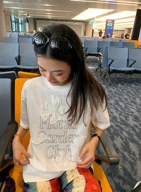 落落狷介 白色短袖T恤女2026超火减龄上衣宽松印花夏季设计感小众