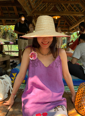 落落狷介吊带背心女夏外穿2026年新款紫色刺绣上衣小个子亚麻无袖