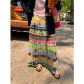 落落狷介 碎花百褶裙小个子松紧腰半裙设计感 a字半身裙女2025新款