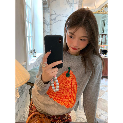 落落狷介灰色毛衣女绵羊毛上衣