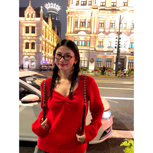 设计感小众套头毛线衣小个子 毛衣女2025年新款 落落狷介 红色修身