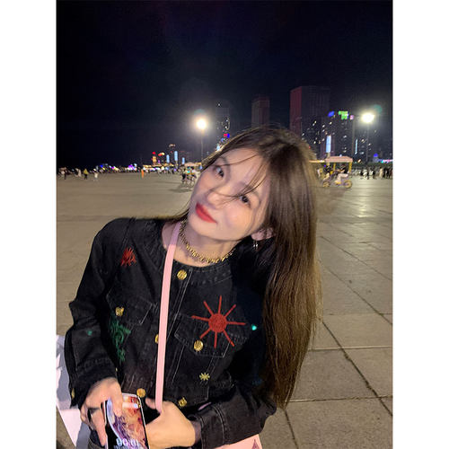 落落狷介初秋黑色牛仔外套女