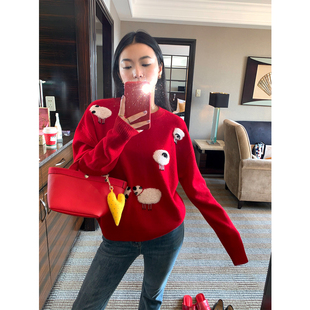 小个子羊毛毛线衣设计感可外穿 冬季 落落狷介红色毛衣女款 2025新款