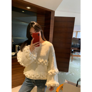 冬季 2025新款 米白色设计感小众毛线衣外穿上衣 毛衣女款 落落狷介