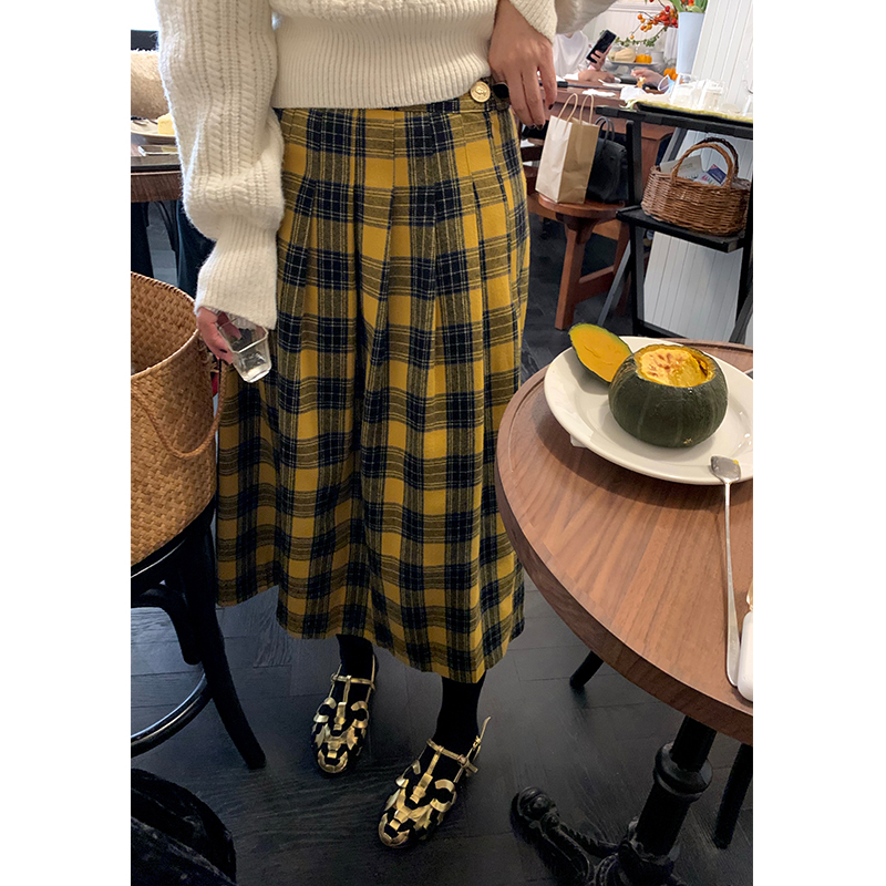 落落狷介中长款高腰呢子半身裙女