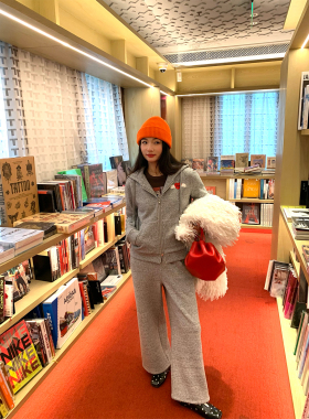 落落狷介 运动套装2025新款女灰色套装裤加绒两件套连帽卫衣+卫裤
