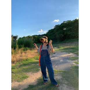 百搭连体裤 早秋设计感刺绣牛仔裤 女2025年新款 落落狷介牛仔背带裤