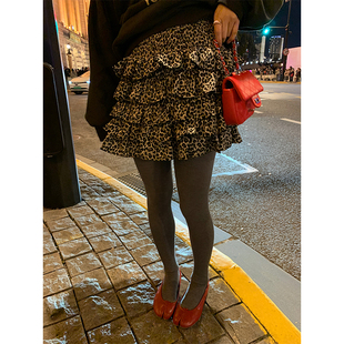 豹纹短裙小个子A字蛋糕裙百搭 秋冬款 落落狷介 半身裙女2024新款