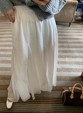 落落狷介 白色半身裙女2025新款秋冬小个子半裙蕾丝拼接A字裙小众