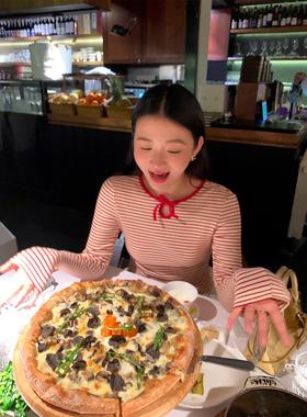 落落狷介 内搭打底衫红色条纹T恤女长袖2026年新款早春设计感上衣