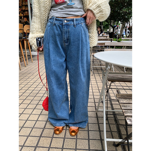 落落狷介宽松牛仔阔腿裤女