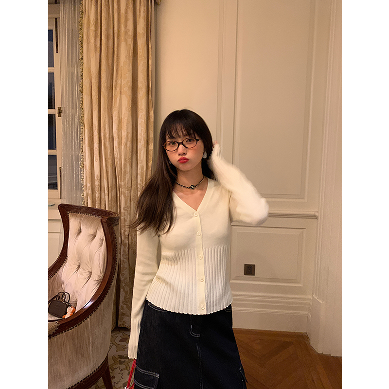 落落狷介V领针织衫女打底