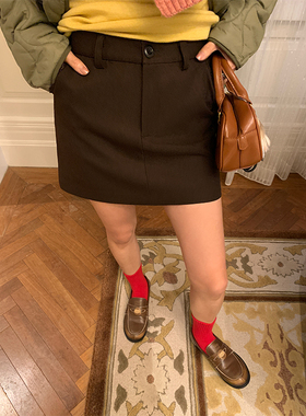 落落狷介 半身裙秋冬款咖啡色小个子蕾丝拼接包臀裙2025新款A字裙