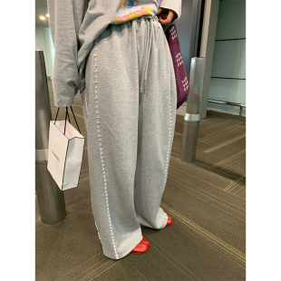 设计感松紧腰灰色慵懒卫裤 落落狷介 子2025年新款 裤 女小个子 秋季