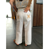 高腰直筒裤 落落狷介 小个子夏季 女2026新款 设计感 白色刺绣牛仔裤