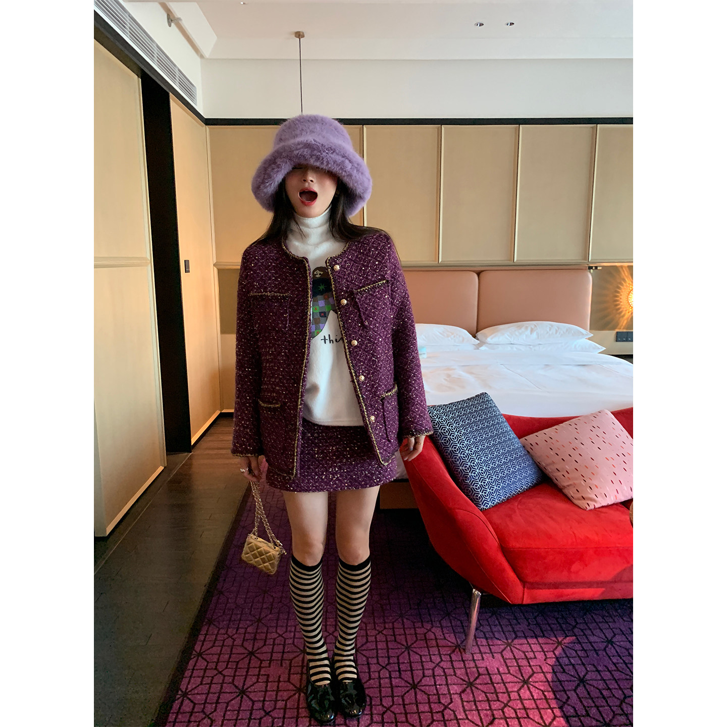 落落狷介独特漂亮一整套冬装小香风套装两件套羽绒毛呢外套半身裙,女装/女士精品,时尚套装,淘宝优惠券,粉丝福利购,淘宝优惠卷