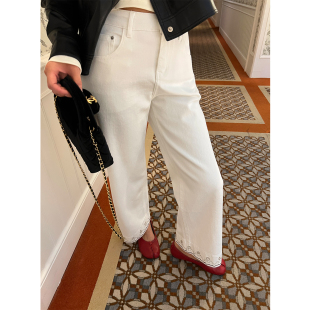 裤 型超好看 子白色牛仔裤 直筒裤 早秋刺绣 落落狷介 2025年新款 版